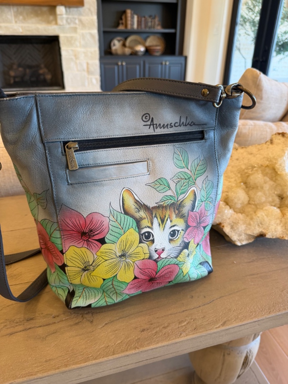 Anuschka Hand Painted Leather Handbag Cats Kittens Flowers Unique Fine Quality - Picture 4 of 8